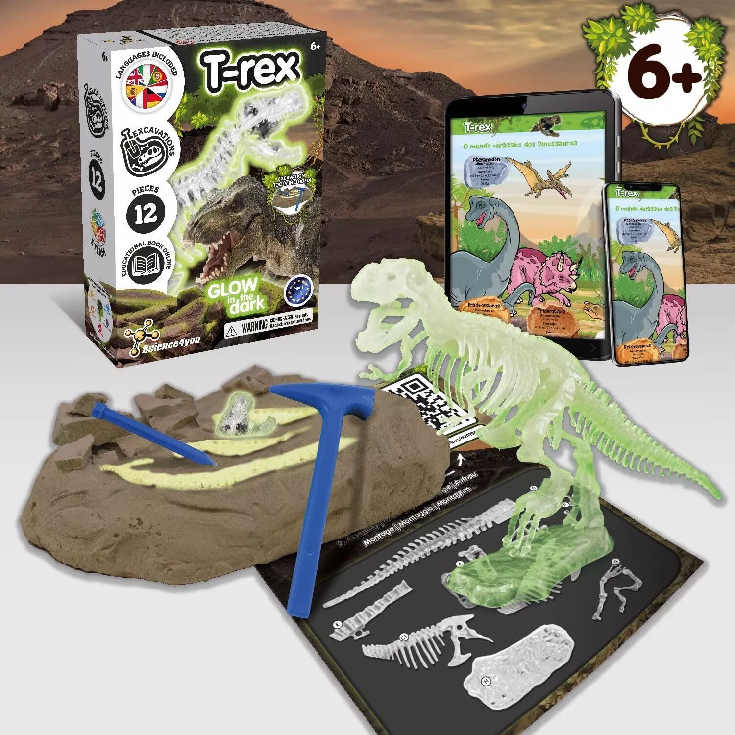 Joc Educativ de Sapat Fosile de Dinozaur T-Rex pentru Copii 6 ani+ | 12 Piese
